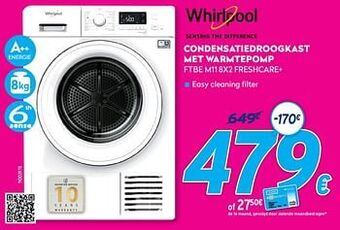 Krëfel Whirlpool condensatiedroogkast met warmtepomp FTBE M11 8x2 freshcare+ aanbieding