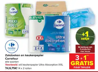 Carrefour Zakdoeken en Keukenpapier Carrefour Alle Soorten 3+1 Gratis aanbieding