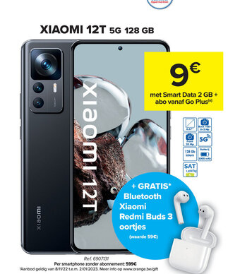 Carrefour Xiaomi 12T 5G 128GB Met Smart Data 2GB + Abo Vanaf Go Plus aanbieding