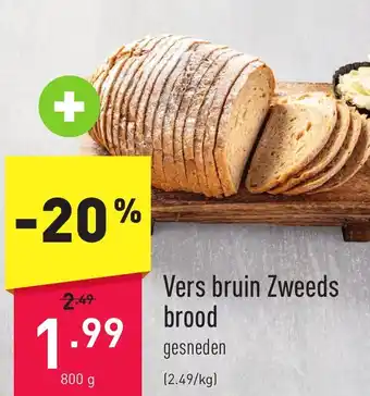 ALDI Vers Bruin Zweeds Brood Gesneden 800g aanbieding