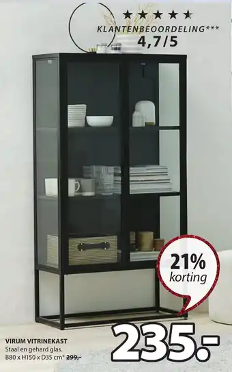 Jysk Virum vitrinekast staal en gehard glas B80xH150xD35cm aanbieding