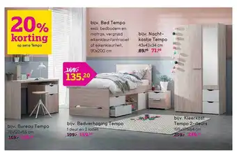 Leen Bakker Bed tempo, nachtkastje tempo, bureau tempo, bedverhoging tempo, kleerkast tempo 2-deurs aanbieding