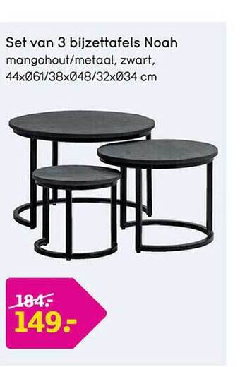 Leen Bakker Set van 3 bijzettafels noah aanbieding