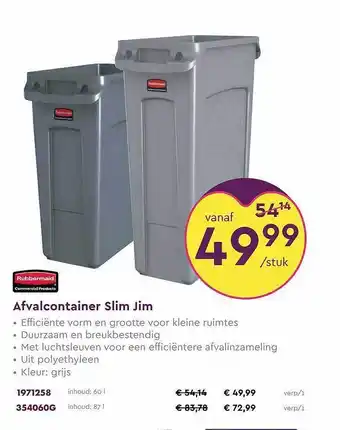 Rubbermaid afvalcontainer slim jim