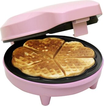 Bestron wafelijzer voor klassieke hartwafels, wafelmaker voor wafels in hartvorm, met indicatielampje & antiaanbaklaag, retro
