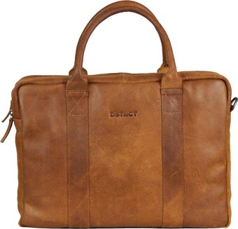 Bol.com Dstrct limited leren laptoptas - 15,6 inch - bruin aanbieding