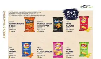 Bidfood Doritos nacho cheese, lay's chips paprika, doritos sweet chili pepper, lay's chips classic burger, lay's chips naturel, lay's aanbieding