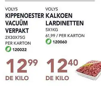 Volys kippenoester vacuüm verpakt, volys kalkoen lardinetten