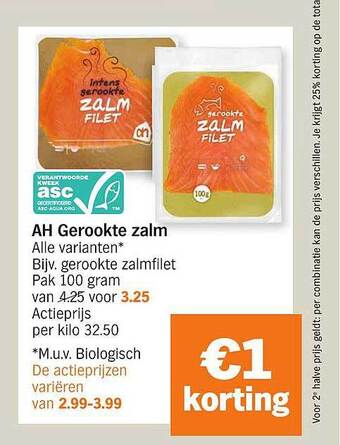 Albert Heijn Ah gerookte zalm aanbieding