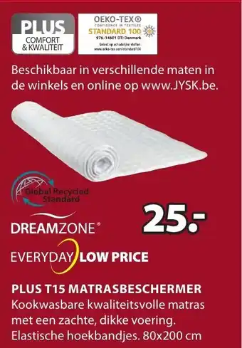 Jysk Plus T15 Matrasbeschermer 80x200 cm aanbieding