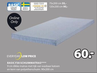 Jysk Basic F30 Schuimmatras 90x200 cm aanbieding