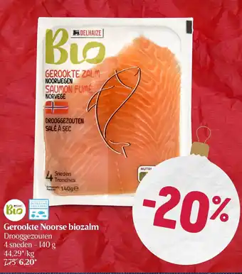 Delhaize Gerookte noorse biozalm drooggezouten 4 sneden 140g aanbieding