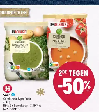 Delhaize Soep combineer & profiteer 750g aanbieding