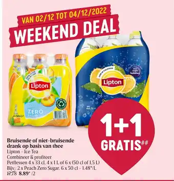 Delhaize Lipton Ice tea Bruisende of niet-bruisende drank op basis van thee 1+1 gratis aanbieding