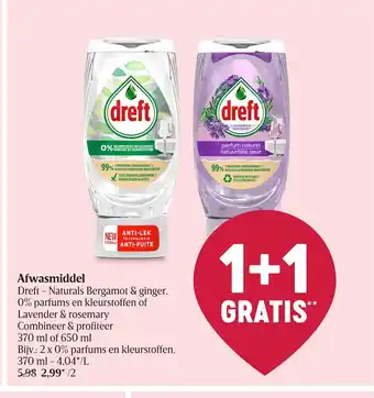 Delhaize Dreft Afwasmiddel 1+1 gratis aanbieding