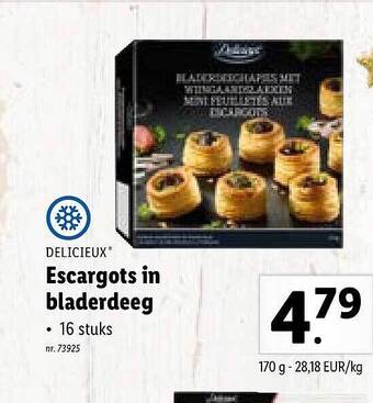 Lidl Delicieux escargots in bladerdeeg aanbieding