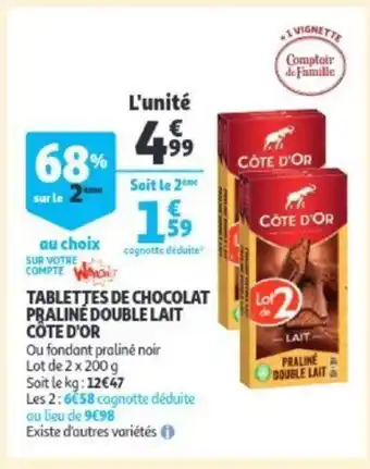 Cote D'Or Tablettes De Chocolat Praline Double Lait 2 x 200g