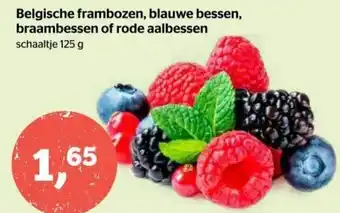 Spar Belgische frambozen, blauwe bessen, braambessen of rode aalbessen 125g aanbieding