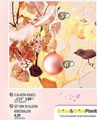Brico 3 glazen vogels, set van 10 glazen kerstballen aanbieding