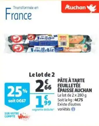 Auchan Auchan Pate A Tarte Feuillette Epaisse aanbieding