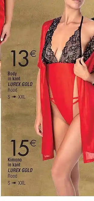 Cora Body in kant, kimono in kant lurex gold aanbieding