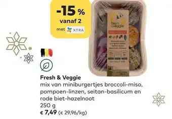 Bio Planet Fresh & veggie mix van miniburgertjes broccoli-miso, pompoen-linzen, seitan-basilicum en rode biet-hazelnoot aanbieding