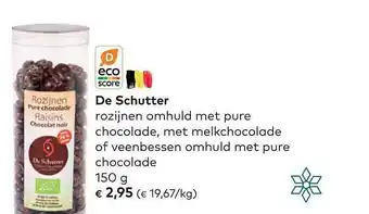 Bio Planet De schutter rozijnen omhuld met pure chocolade, met mellkchocolade of veenbessen omhuld met pure chocolade aanbieding
