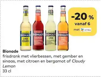 Bio Planet Bionade frisdrank met vlierbessen, met gember en sinaas, met citroen enbergamot of cloudy lemon aanbieding