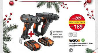 Brico Worx set schroefboormachine + boorhamer wx927 aanbieding
