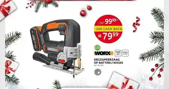 Brico Worx decoupeerzaag op batterij wx543 aanbieding