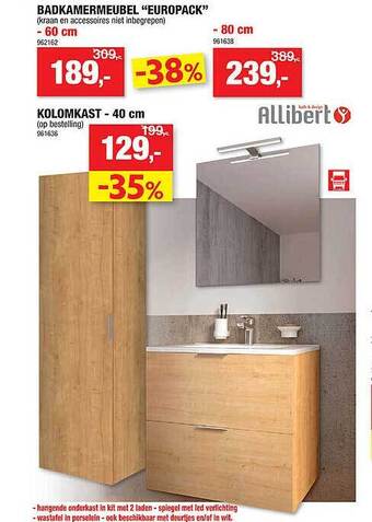 Hubo Badkamermeubel europack, kolomkast aanbieding