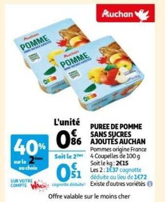 Auchan Puree de pomme sans sucres ajoutes aanbieding