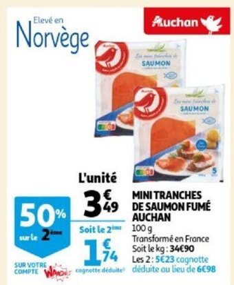Auchan Auchan Mini Tranches De Saumon Fume 100g aanbieding