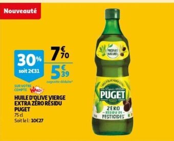 Auchan Puget huile D'Olive vierge extra zero residu 75cl aanbieding