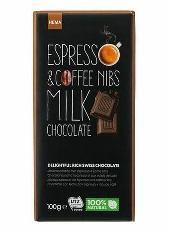 HEMA HEMA Melkchocolade Met Espresso En Koffie Nibs aanbieding