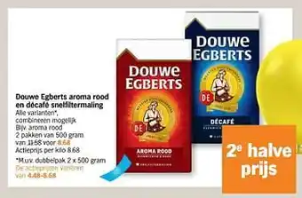 Albert Heijn Douwe egberts aroma rood en décafé snelfiltermaling 500gram aanbieding