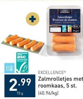 ALDI Excellence zalmrolletjes met roomkaas aanbieding
