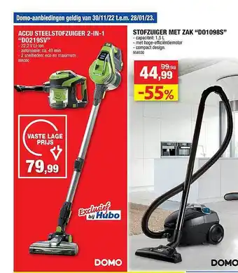 Hubo Accu steelstofzuiger 2in1, stofzuiger met zak aanbieding