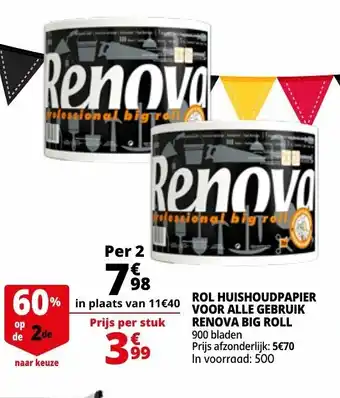 Auchan Rol Huishoudpapier Voor Alle Gebruik Renova Big Roll aanbieding