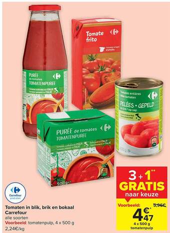 Carrefour Tomaten in blik, brik en bokaal aanbieding
