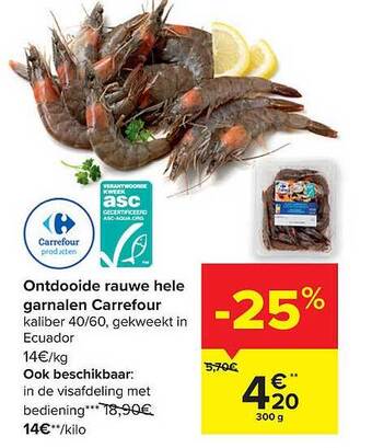 Carrefour Ontdooide rauwe hele garnalen aanbieding