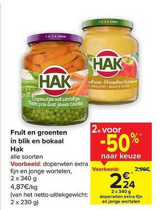 Carrefour Fruit en groenten in blik en bokaal hak aanbieding