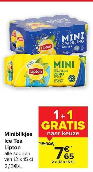 Carrefour Miniblikjes ice tea lipton aanbieding