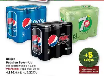Carrefour Blikjes pepsi en sevenup aanbieding