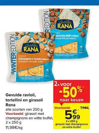 Carrefour Gevulde ravioli tortellini en girasoli rana aanbieding
