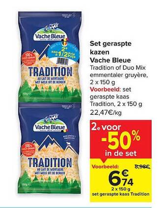 Carrefour Set geraspte kazen vache bleue aanbieding