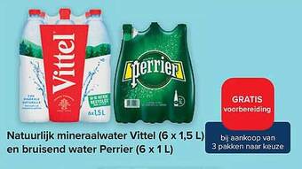Carrefour Natuurlijk mineraalwater vittel en bruisend water perrier aanbieding