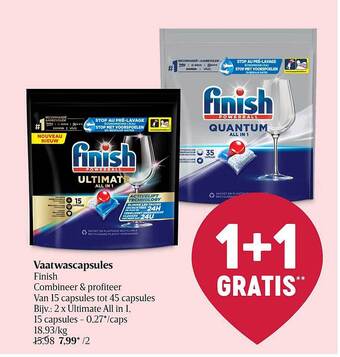 Delhaize Vaatwascapsules finish aanbieding