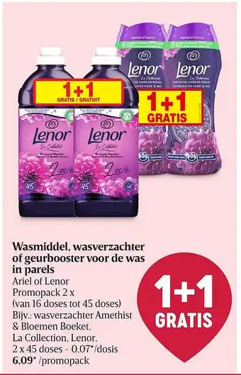 Delhaize Wasmiddel, wasverzachter of geurbooster voor de was in parels ariel of lenor aanbieding