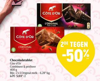 Delhaize Chocoladetablet côte d'or aanbieding